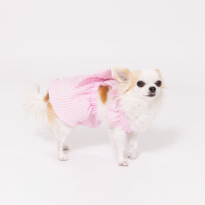 pipi ギンガムチェック ワンピース ピンク/ブルー 犬 いぬ 犬服 ペットウェア ドッグウェア 春服 夏服 春夏服 ミニチュアダックス 日焼け対策 女の子 フリル かわいい