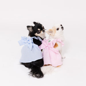 pipi ギンガムチェック ワンピース ピンク/ブルー 犬 いぬ 犬服 ペットウェア ドッグウェア 春服 夏服 春夏服 ミニチュアダックス 日焼け対策 女の子 フリル かわいい