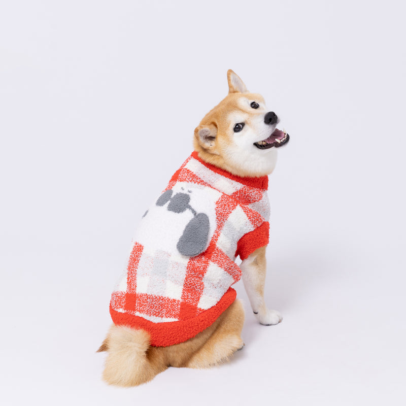 スヌーピーチェックシェニールニット中・大型犬 ペット用品