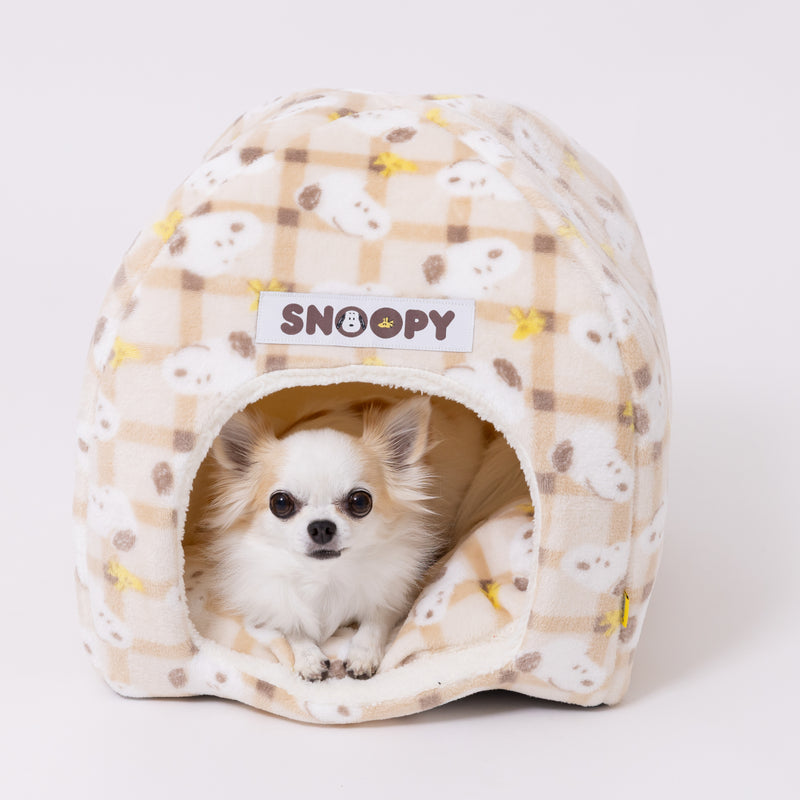スヌーピーチェックボアドームベッド ペット用品