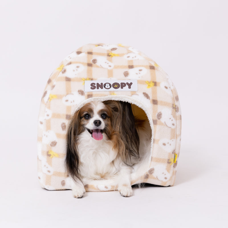 スヌーピーチェックボアドームベッド ペット用品