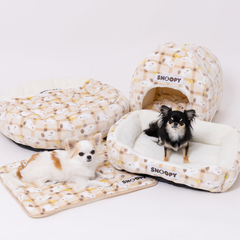 スヌーピーチェックボアドームベッド ペット用品