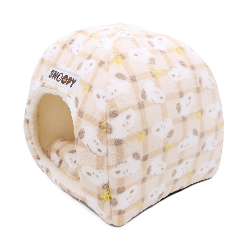 スヌーピーチェックボアドームベッド ペット用品