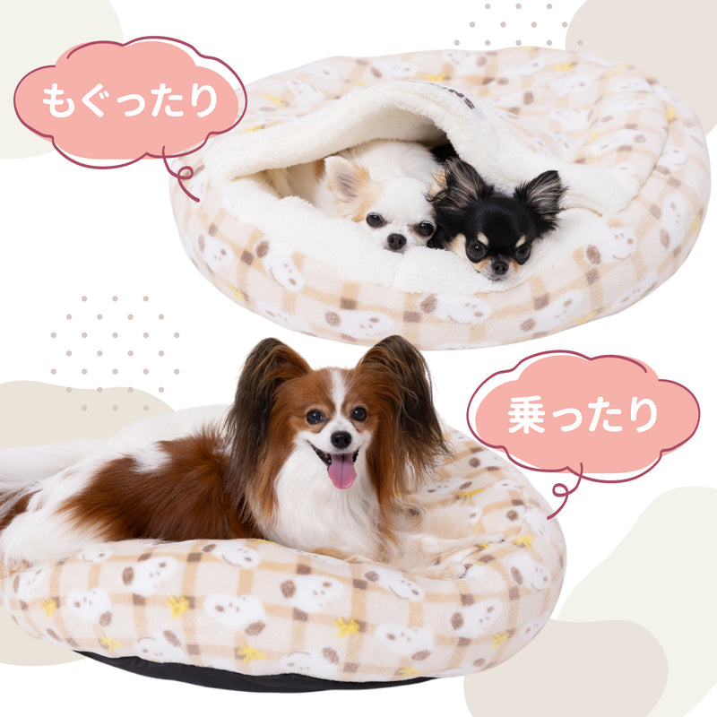 スヌーピーチェックボアラウンドベッド ペット用品