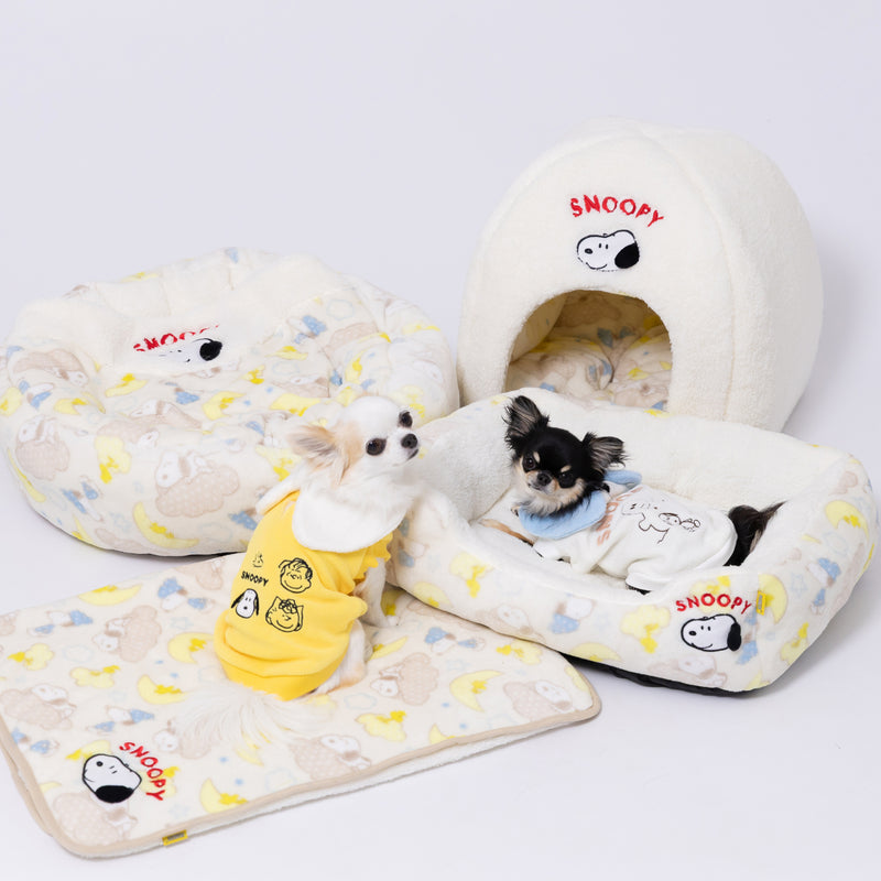 スヌーピー雲柄ボアラウンドベッド ペット用品