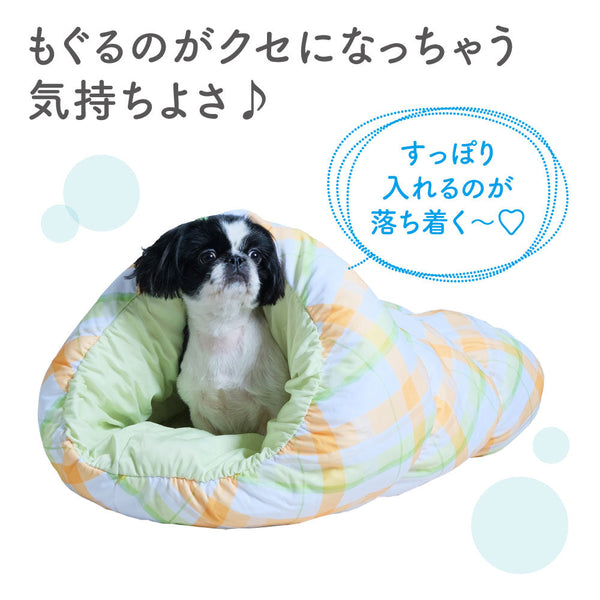 ひんやり もぐりん ペットベッド チェック柄 Ｍ ペットベッド ペット用 クッション 犬用 猫用 春夏 寝具 マット ひんやり トンネル型 冷感 接触冷感 クールベッド