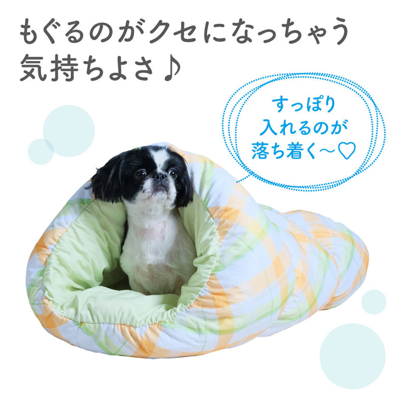 ひんやり もぐりん ペットベッド チェック柄 L ペットベッド ペット用 クッション 犬用 猫用 春夏 寝具 マット ひんやり トンネル型 冷感 接触冷感 クールベッド