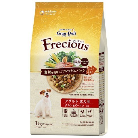ユニ・チャーム グラン・デリ フレシャス(GranDELI Frecious) アダルトチキン＆ビーフ１ｋｇ / 犬 いぬ ドッグフード プレミアムフード 主食 国産 健康 フリーズドライ 製法